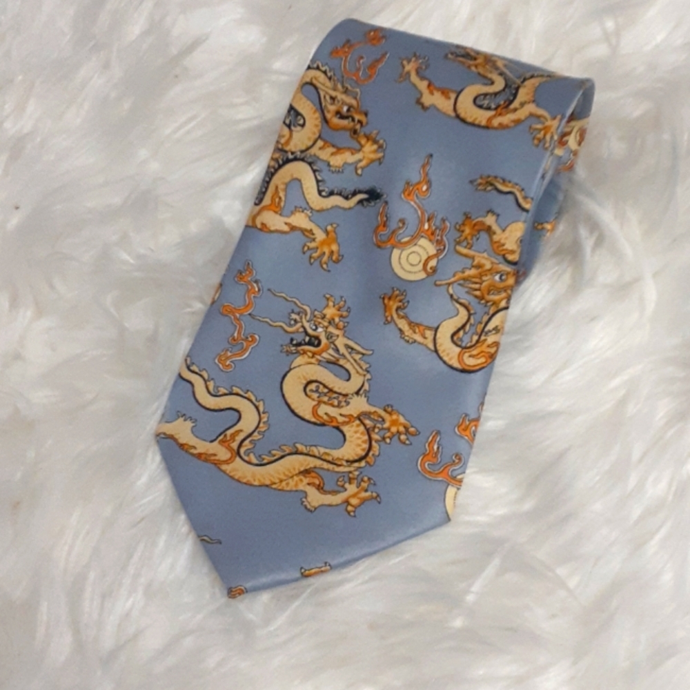 Giorgio Armani Slate Blue Silk Dragon Cravatte Tie